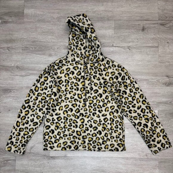 Urban Outfitters Other - Leopard Print Fleece Hoodie Men’s Small Cozy Sherpa Pullover
